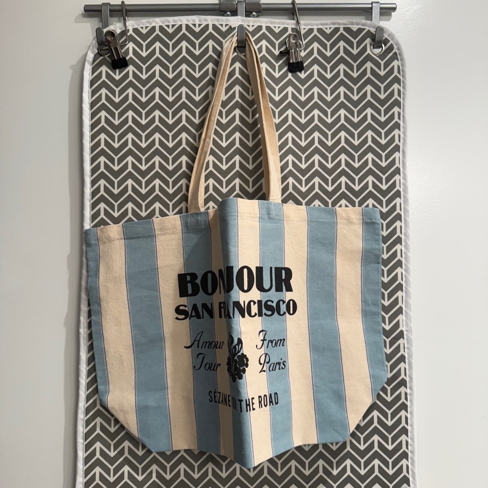 Sezane Blue and Cream Striped Tote Bag